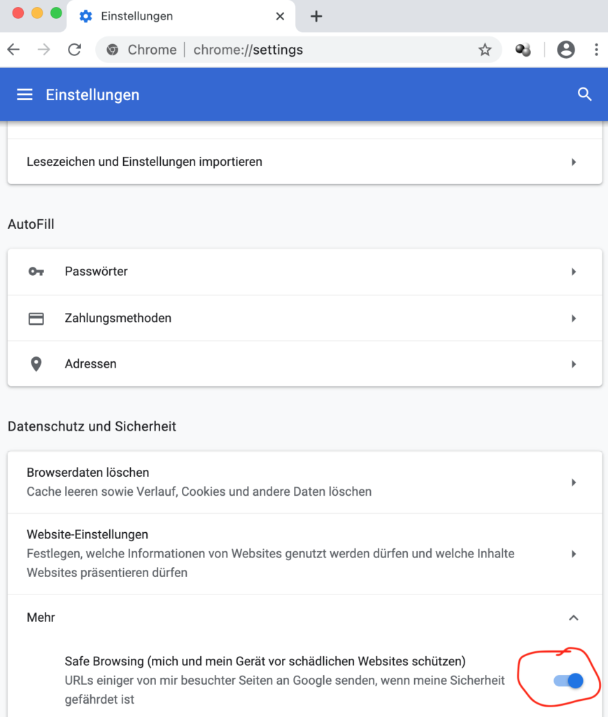 Google Chrome Safe Search einstellen.